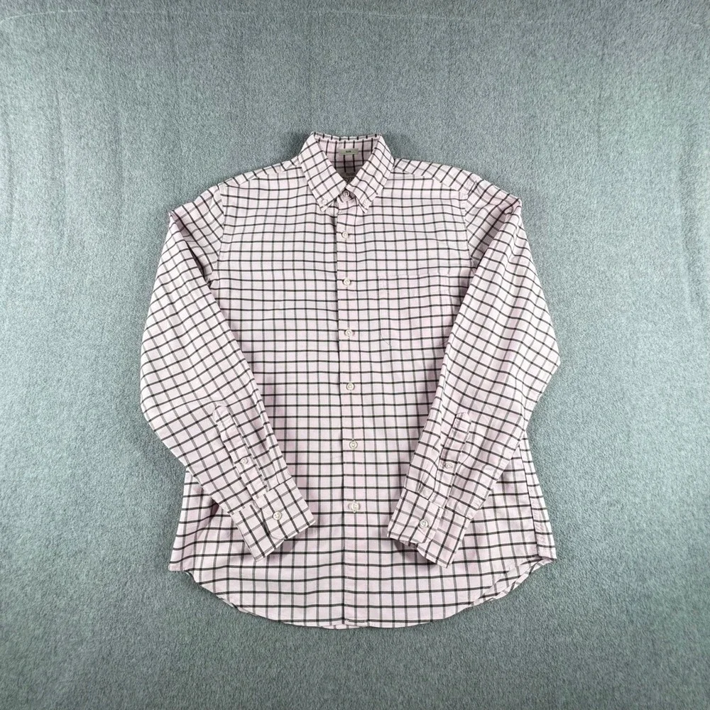 J.Crew Flex Oxford Shirt Slim Fit Mens M Pink Black Windowpane Button Down‎
